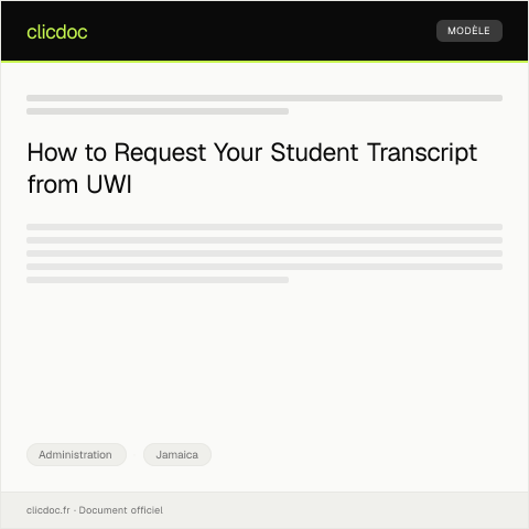 Document preview: Request for Student Transcript from University of the West Indies — Administration, Jamaica