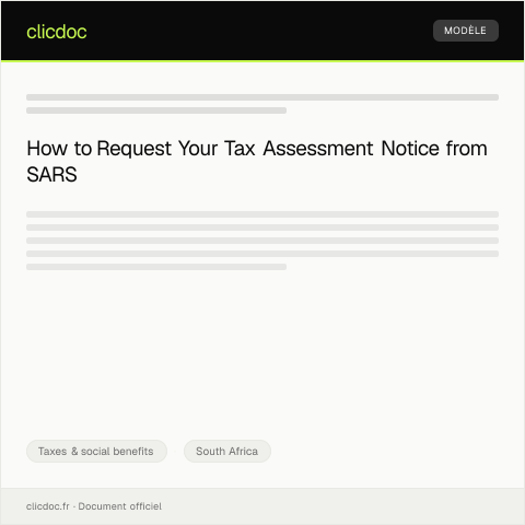 Document preview: Request for Tax Assessment Notice from SARS — Taxes & social benefits, South Africa