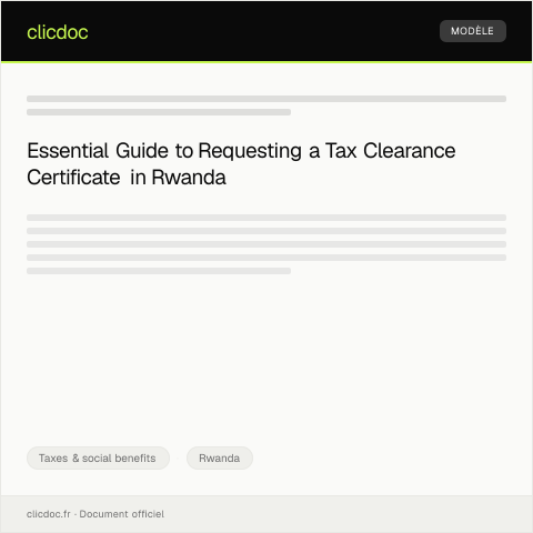 Document preview: Request for Tax Clearance Certificate — Taxes & social benefits, Rwanda
