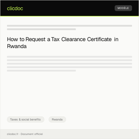 Document preview: Request for Tax Clearance Certificate via Rwanda Revenue Authority — Taxes & social benefits, Rwanda