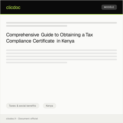 Document preview: Request for tax compliance certificate from Kenya Revenue Authority — Taxes & social benefits, Kenya