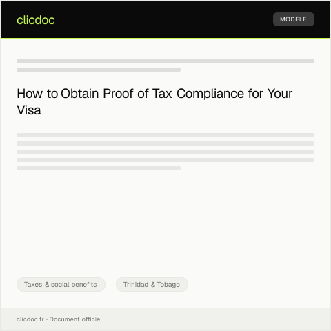 Document preview: Request for proof of tax compliance for visa application — Taxes & social benefits, Trinidad & Tobago
