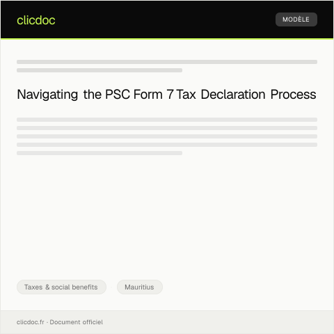 Document preview: Request for Assistance in Completing Tax Declaration Form (PSC Form 7) — Taxes & social benefits, Mauritius