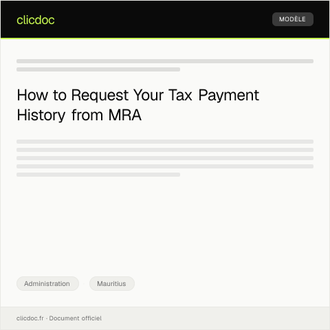 Document preview: Request for Official Statement of Tax Payment History from the Mauritius Revenue Authority — Administration, Mauritius