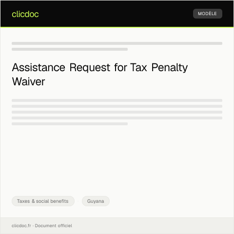 Document preview: Request for Assistance with Tax Penalty Waiver from Guyana Revenue Authority — Taxes & social benefits, Guyana