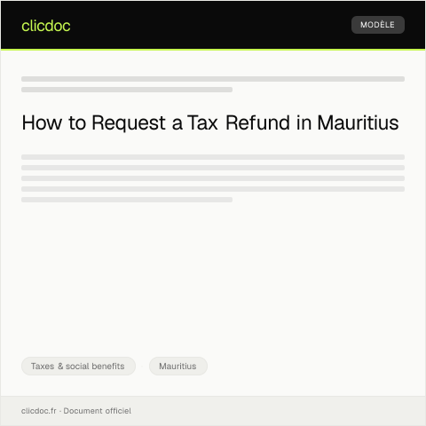 Document preview: Request for Tax Refund Due to Overpayment — Taxes & social benefits, Mauritius
