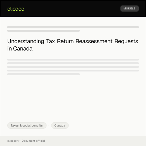Document preview: Request for Tax Return Reassessment / Demande de réévaluation de déclaration de revenus — Taxes & social benefits, Canada