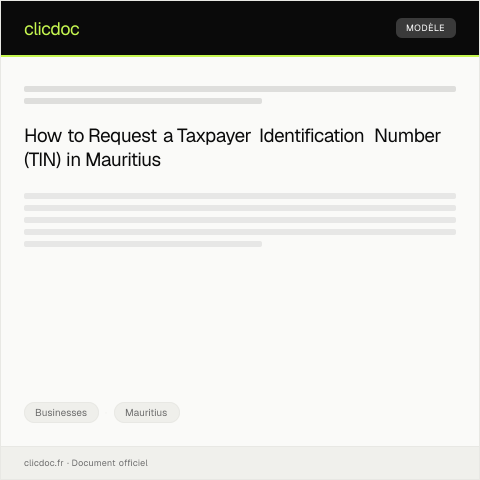 Document preview: Request for Taxpayer Identification Number (TIN) - MRA — Businesses, Mauritius