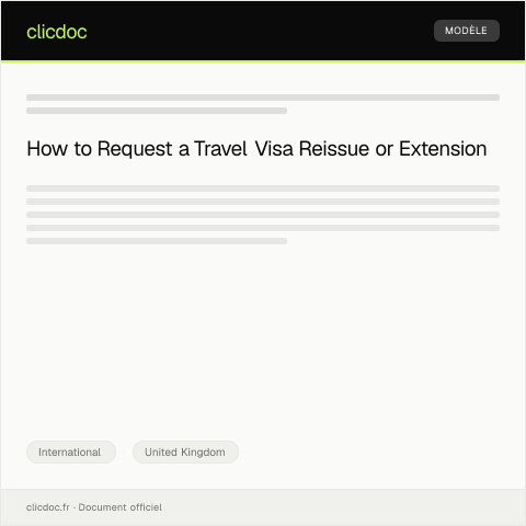 Document preview: Request for Travel Visa Reissue or Extension — International, United Kingdom
