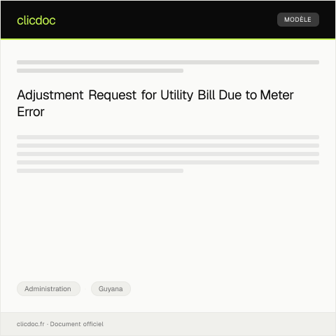 Document preview: Request for Adjustment of Utility Bill Due to Meter Error from Guyana Power and Light — Administration, Guyana