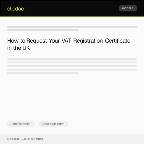 Document preview: Request for VAT Registration Certificate — Administration, United Kingdom