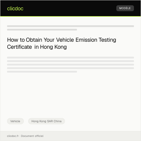Document preview: Request for Vehicle Emission Testing Certificate from Environmental Protection Department — Vehicle, Hong Kong SAR China