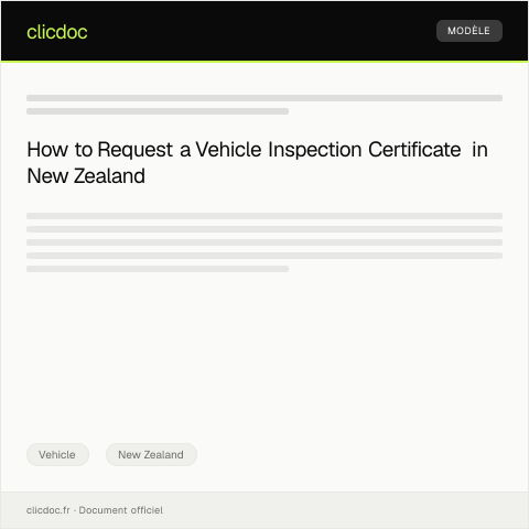 Document preview: Request for Vehicle Inspection Certificate — Vehicle, New Zealand