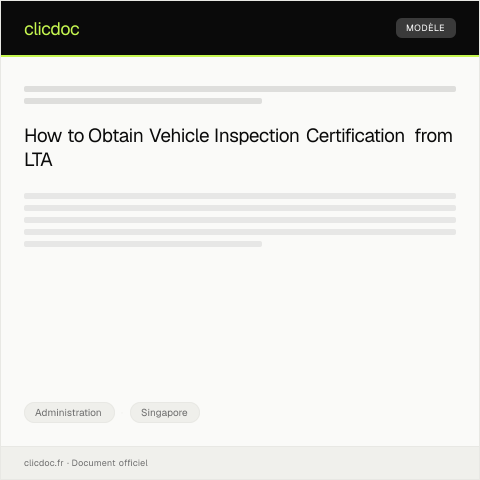 Document preview: Request for Vehicle Inspection Certification from LTA — Administration, Singapore