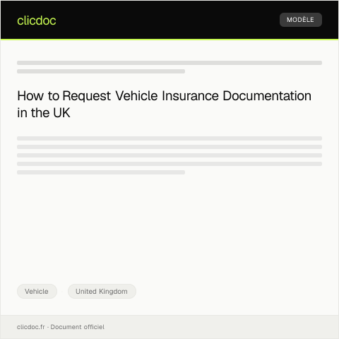 Document preview: Request for Vehicle Insurance Documentation — Vehicle, United Kingdom