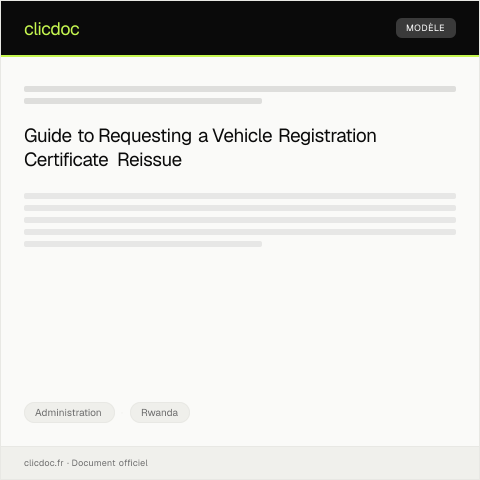 Document preview: Request for Vehicle Registration Certificate Reissue from RURA — Administration, Rwanda