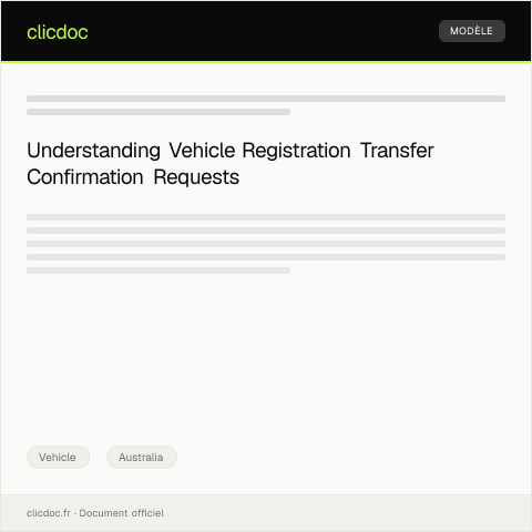 Document preview: Request for Vehicle Registration Transfer Confirmation — Vehicle, Australia