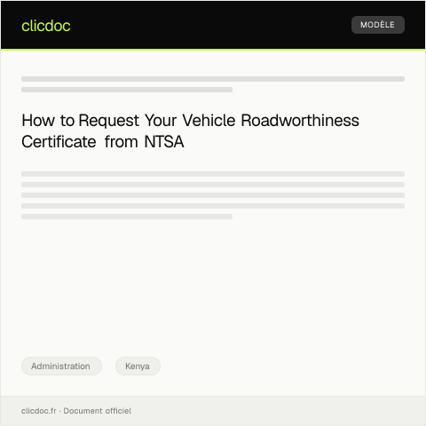 Document preview: Request for Vehicle Roadworthiness Certificate from NTSA — Administration, Kenya