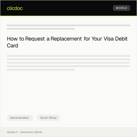 Document preview: Request for Visa Debit Card Replacement at Standard Bank — Administration, South Africa