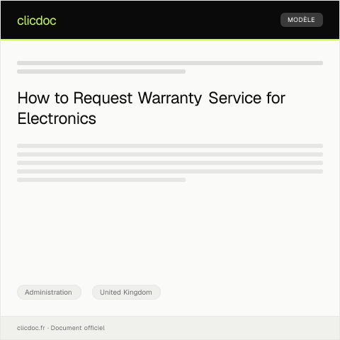 Document preview: Request for Warranty Service on Electronics — Administration, United Kingdom