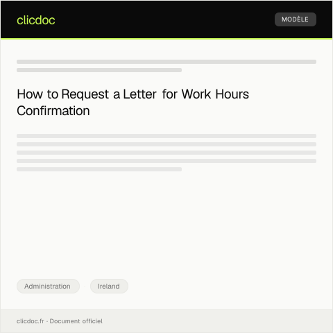 Document preview: Request for Letter Confirming Work Hours for Visa Application — Administration, Ireland