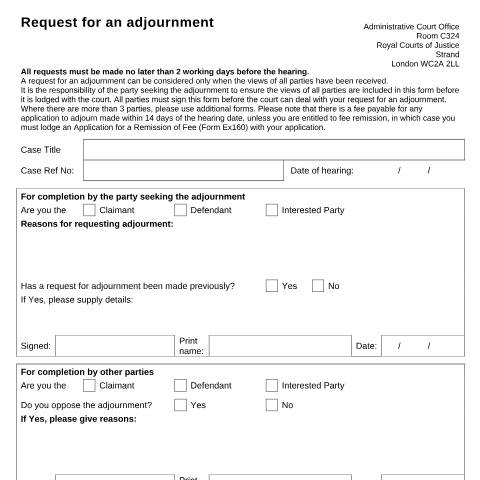 Document preview: Form AC001: Ask for a hearing to be adjourned - London — HM Courts & Tribunals Service, United Kingdom