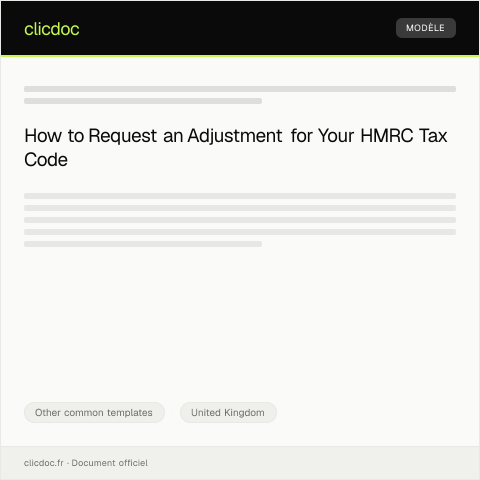 Document preview: Request for HM Revenue & Customs Tax Code Adjustment — Other common templates, United Kingdom