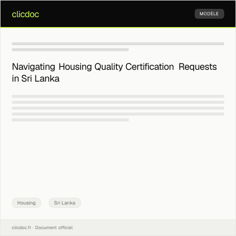 Document preview: Request for Housing Quality Certification — Housing, Sri Lanka