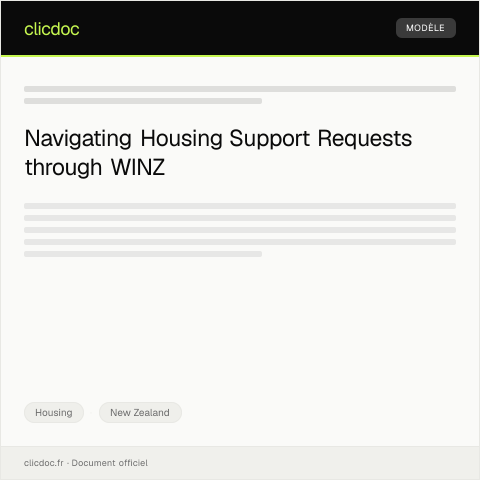 Document preview: Request for Housing Support through WINZ / Tono Tautoko Whare i te Kaiārahi Whai Utu — Housing, New Zealand