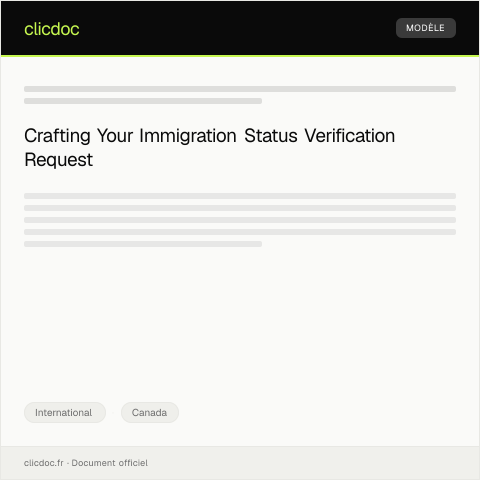 Document preview: Request for Immigration Status Verification / Vérification du statut d'immigration — International, Canada