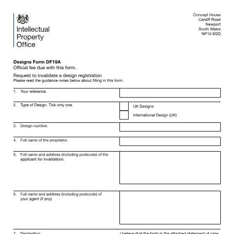 Document preview: Request to invalidate a design registration — Intellectual Property Office, United Kingdom
