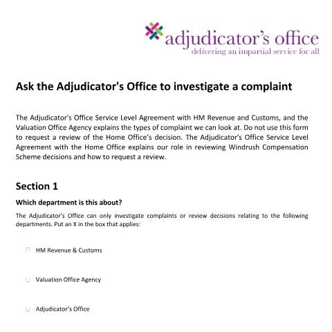 Document preview: Ask the Adjudicator’s Office to investigate a complaint — The Adjudicator’s Office, United Kingdom