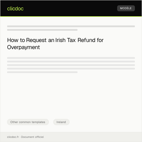 Document preview: Request for Irish Tax Refund for Overpayment — Other common templates, Ireland