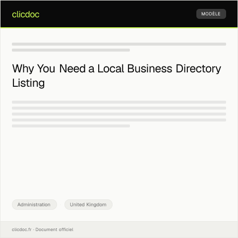 Document preview: Request for a Local Business Directory Listing — Administration, United Kingdom