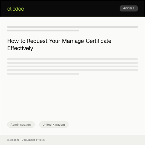 Document preview: Request for a Marriage Certificate — Administration, United Kingdom