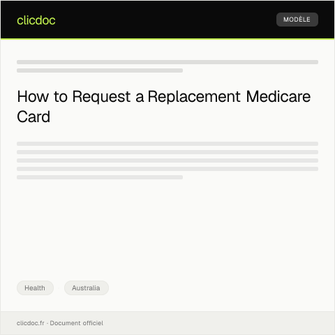 Document preview: Request for Medicare Card Replacement — Health, Australia