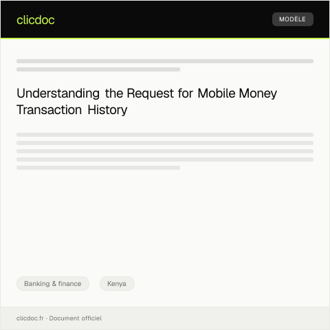 Document preview: Request for Mobile Money Transaction History (Form BK-MT038) — Banking & finance, Kenya
