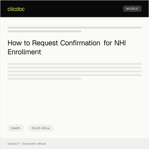 Document preview: Request for National Health Insurance (NHI) Enrollment Confirmation — Health, South Africa