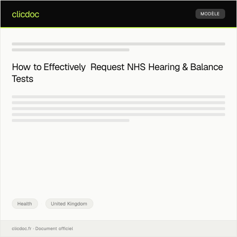 Document preview: Request for NHS Hearing & Balance Tests — Health, United Kingdom