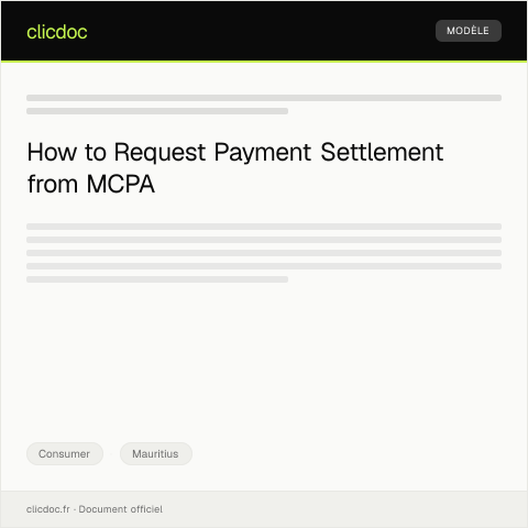 Document preview: Request for Outstanding Payment Settlement with the Mauritius Consumer Protection Agency — Consumer, Mauritius