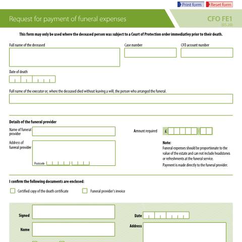 Document preview: Court funds: ask for payment of funeral expenses — Ministry of Justice, United Kingdom