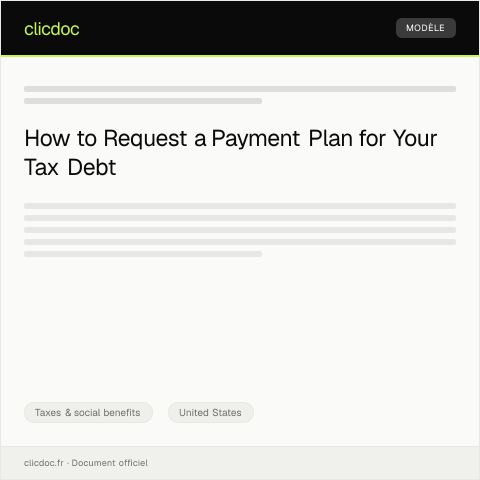 Document preview: Request for Payment Plan for Tax Debt — Taxes & social benefits, United States