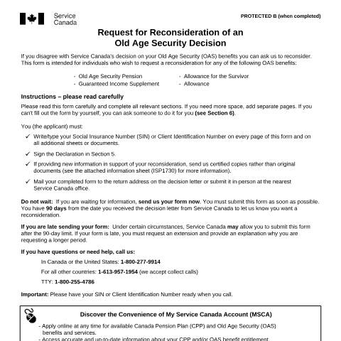 Document preview: Request for reconsideration of an Old Age Security decision — Income Security Programs, Canada (CERFA n°ISP3134)