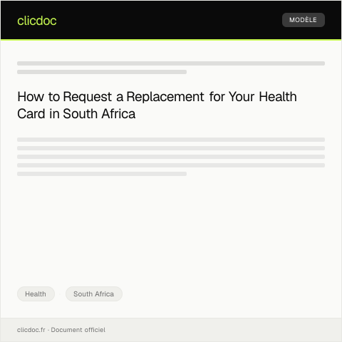 Document preview: Request for Reissue of Lost or Damaged Health Card — Health, South Africa