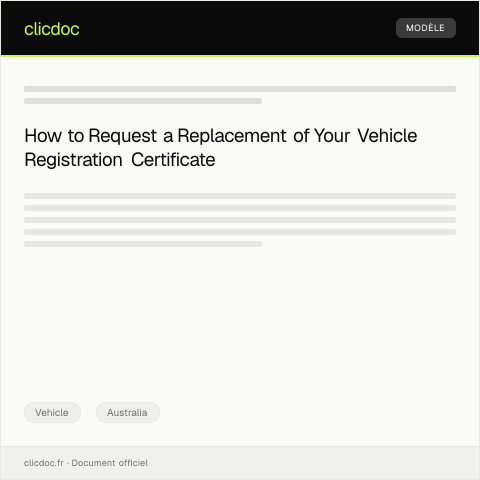 Document preview: Request for Replacement of Vehicle Registration Certificate — Vehicle, Australia