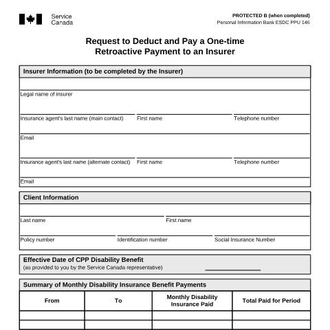 Document preview: Request to Deduct and Pay a One-time Retroactive Payment to an Insurer — Income Security Programs, Canada (CERFA n°ISP1618C)