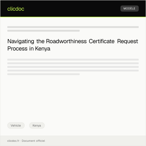 Document preview: Request for Roadworthiness Certificate (Form VEHI-ROAD013) — Vehicle, Kenya