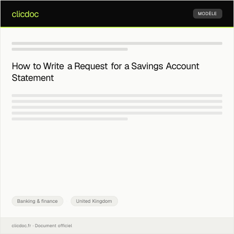 Document preview: Request for a Savings Account Statement — Banking & finance, United Kingdom