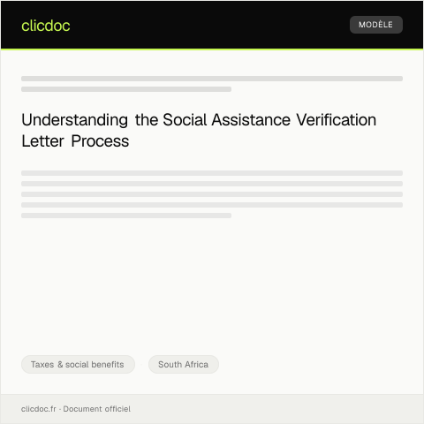 Document preview: Request for Social Assistance Verification Letter — Taxes & social benefits, South Africa