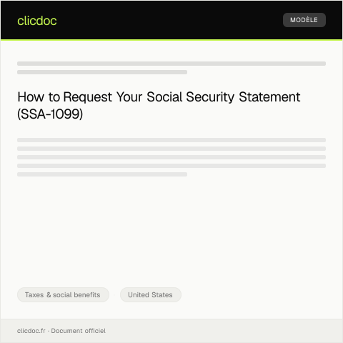 Document preview: Request for Social Security Statement (SSA-1099) — Taxes & social benefits, United States